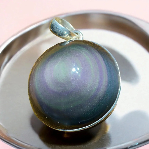 🌈Natural Rainbow Obsidian Sterling Silver Pendant - Picture 2 of 12